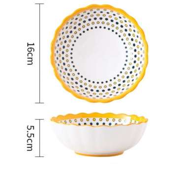 Yelo D Peralatan Makan Keramik Mewah Motif Bintik Polkadot Biru Kuning Piring Mangkok, dan Piring Sa