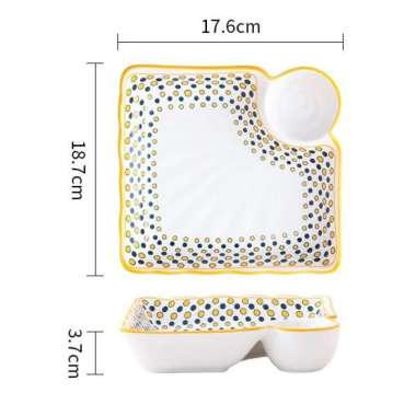 Yelo D Peralatan Makan Keramik Mewah Motif Bintik Polkadot Biru Kuning Piring Mangkok, dan Piring Sa