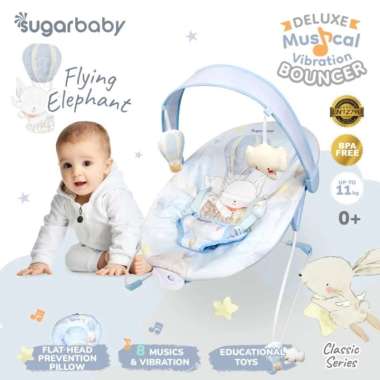 Sugar Baby New Deluxe Musical Vibration Bouncer/Ayunan Bayi/Bouncer Bayi Flying Elephant - Blue
