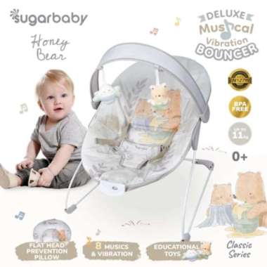 Sugar Baby New Deluxe Musical Vibration Bouncer/Ayunan Bayi/Bouncer Bayi Honey Bear - Grey