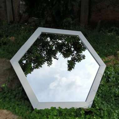 ND Cermin Hexagonal / Oktagonal Mirror Gantung Jati Belanda Diameter 40cm Hexagonal Hitam