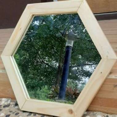 ND Cermin Hexagonal / Oktagonal Mirror Gantung Jati Belanda Diameter 40cm Hexagonal Natural