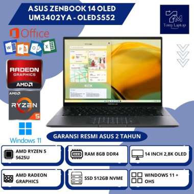 LAPTOP BARU ASUS ZENBOOK 14 OLED UM3402YA AMD RYZEN 5-5625U AMD RADEON RAM 8GB DDR4 SSD 512GB NVME 1