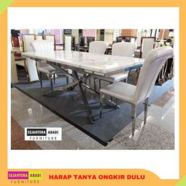 meja makan marmer exclusive 4 kursi/6 kursi stainless steel import MEJA MMY8665A PUTIH