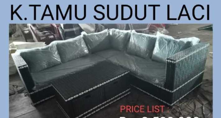 Sofa Minimalis / Kursi Tamu Sudut Laci Rotan Sintetis