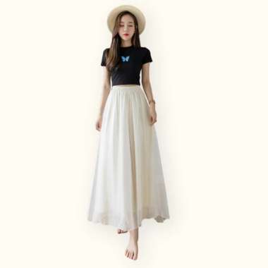 Celana Kulot panjang Sifon wanita gaya korea cantik dan elegan - Jfashion Geisya M/L PUTIH