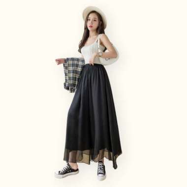 Celana Kulot panjang Sifon wanita gaya korea cantik dan elegan - Jfashion Geisya M/L HITAM