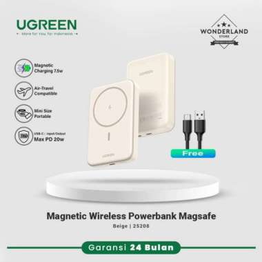 Ugreen Wireless Magnetic Powerbank Magsafe 20W PD Fast Charging Mini - Beige warna Beige