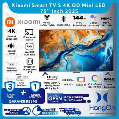 Xiaomi TV S Mini LED 75 Inch 2025 GoogleTV 4K QD UHD Dolby Atmos DTS 1200 Nits Refresh Rate 144 Hz D