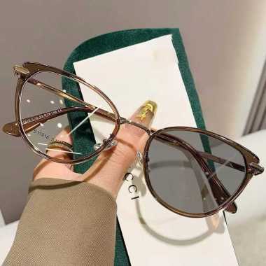FG Kacamata Photochromic Wanita Anti Radiasi Cat Eye Retro Frame Metal Eyeglasses Fashion F90 K66 F9