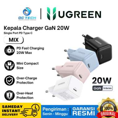 Ugreen Kepala Charger iPhone 15 14 13 12 11 Series GaN Type C PD Fast Charging 20W Original 20W GAN 