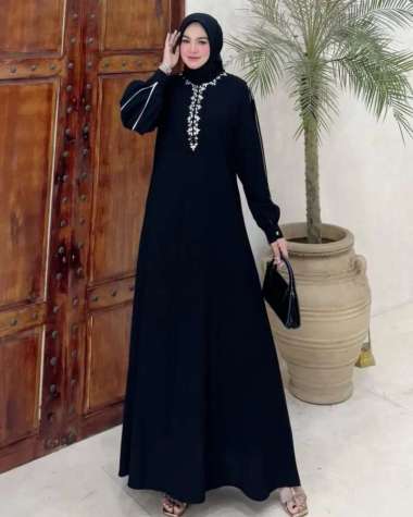 Kiukiu Talita Abaya - Abaya Hitam Payet Mewah - Gamis Abaya Ceruty Polos Mutiara - Gamis Muslim Abay