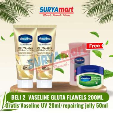 BELI 2 Vaseline Hand Body Gluta HYA 200ml GRATIS Vaseline UV 20ml / Repairing Jelly 50ml