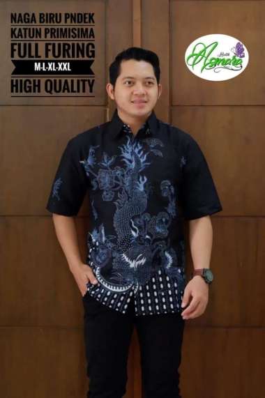 NAGA BIRU Kemeja Batik Pria Lengan Pendek Batik Solo Katun Primisima XL