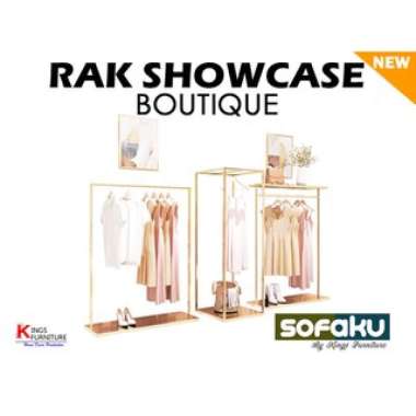 Rak Showcase Boutique - Rak Pajangan Baju Gantung Mewah Emas - Rak Pajangan Baju Outlet Distro SHOWC