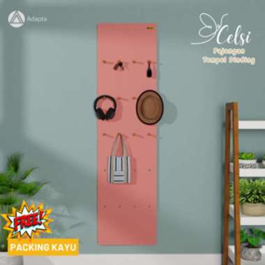 Adapta - Pajangan Rak Hias Warna Pink Aesthetic - Rak Pajangan Tempel Dinding dengan Gantungan Kayu 