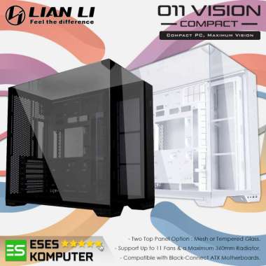 Case LIAN LI O11 VISION COMPACT Black / White | ATX Mid-Tower Swappable Glass and Mesh TOP Panels Hi