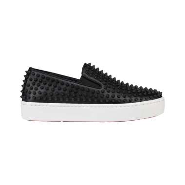 [12.12 Dealcember] Christian Louboutin Spikeboat Calf Leather Slip On Sneakers Black 43 Black