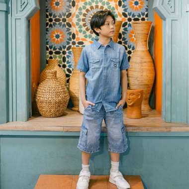Short Pants/ Celana Pendek Anak Laki/ Rodeo Junior Light Blue Cargo 10 tahun