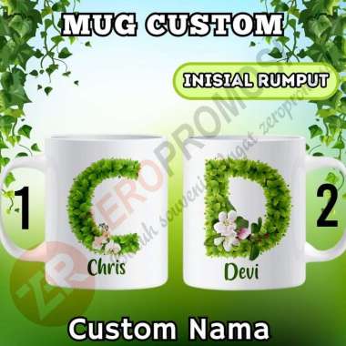 Mug Keramik Inisial Rumput Custom Nama CD Kode 1