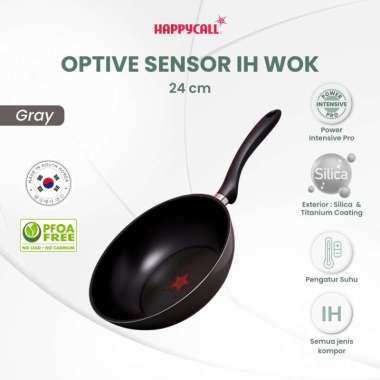 Happycall Optive Sensor IH Wok Pan 24cm Gray - Panci Wok Anti Lengket & tahan Gores Sensor Panas
