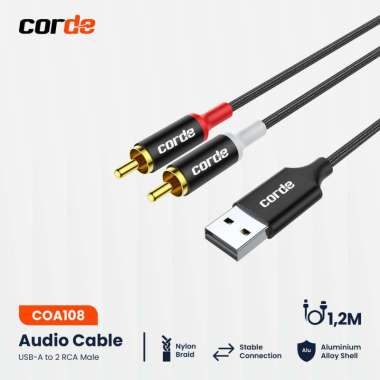 CORDE Kabel Audio Dual RCA Male for Speaker, Amplifier & Subwoofer USB-A to 2 RCA-M