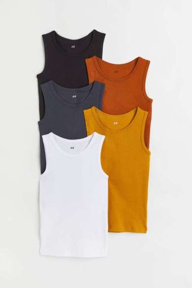 H&M Kids Torkel Tanktop Sb 5Pack White Pakaian Dalam Anak (0686895028) 122/128