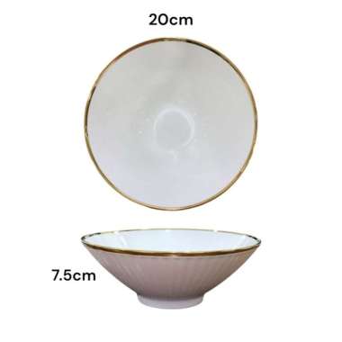 Goldie Peralatan Makan Piring Mangkok Keramik Mewah Putih Gold List Emas Mangkok Ramen