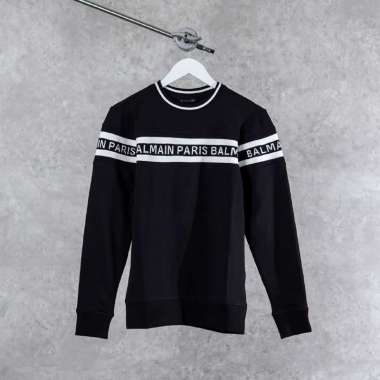 Sweater BALMAIN TEXT STRIPE LINE CENTER WHITE BLACK SWEATSHIRT 100% ORIGINAL XS