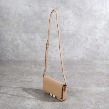 Tas BURBERRY CHECK BEIGE CHESTNUT FLAP LEATHER SHOULDER BAG 100% ORIGINAL 19X4X13CM