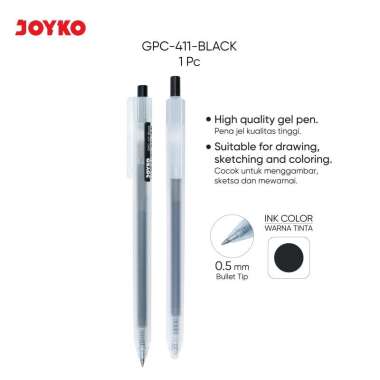 Color Gel Pen Pulpen Pena Jel Warna Joyko GPC-411 0.5 mm Black