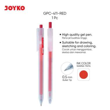 Color Gel Pen Pulpen Pena Jel Warna Joyko GPC-411 0.5 mm Red