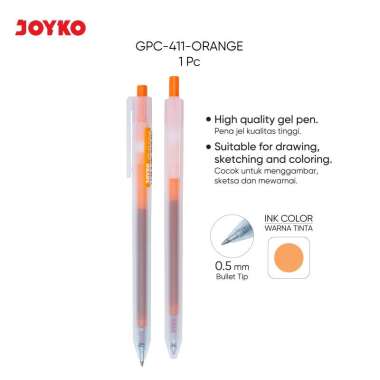 Color Gel Pen Pulpen Pena Jel Warna Joyko GPC-411 0.5 mm Orange