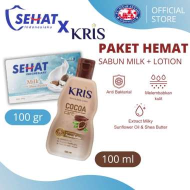 PAKET HEMAT Sehat Milky Shea Butter 100gr + Kris Losion Cocoa 100ml (Sabun Mandi Susu + Hand Body Lo