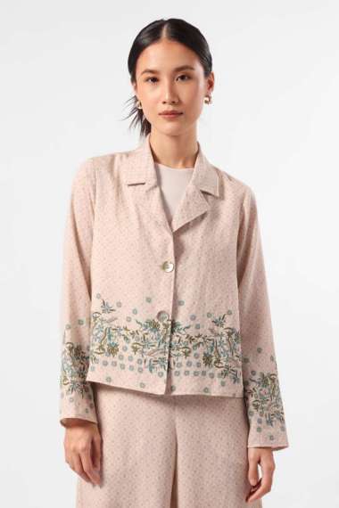 MINIMAL - Ayudewi - Crop Blazer Motif Bunga - Beige XL Beige