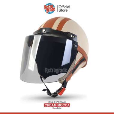 Helm Retrograde Chips Dewasa Retro Vintage PET CREAM MOCCA GARIS