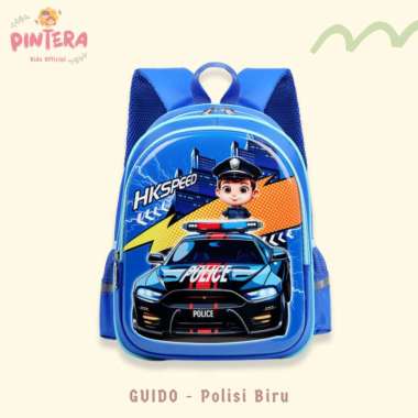 Pintera - Tas Sekolah Anak Laki - Laki PAUD - TK motif Excavator Mobil - Guido Polisi Biru