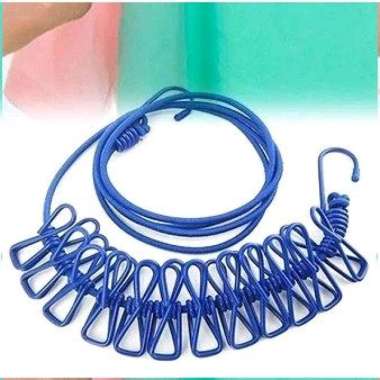 ATJ2012 Tali Jepitan Jemuran Pakaian 12 Jepit Portable Bahan Kawat Besi / Tali Jemur / Tali Gantunga
