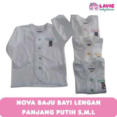 Nova Baju Bayi Lengan Panjang Putih Berlist – Size S M L - Lavie Baby House M
