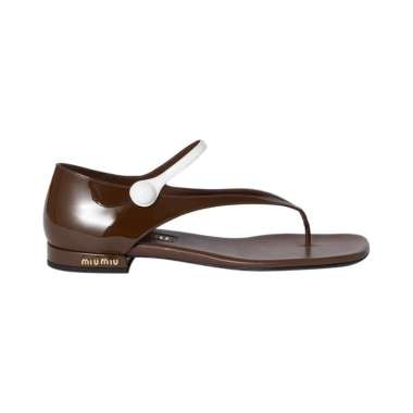 [12.12 Dealcember] Miu Miu Two-Tone Patent Leather Mary Jane Thong Sandals Rosewood/White 39 Brown