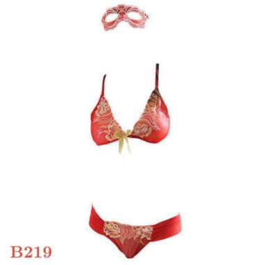 Manmu Allure B219 Bra Set Bralette Pakaian Dalam Wanita Seksi BH Merah Transparan CD Open Terbuka To