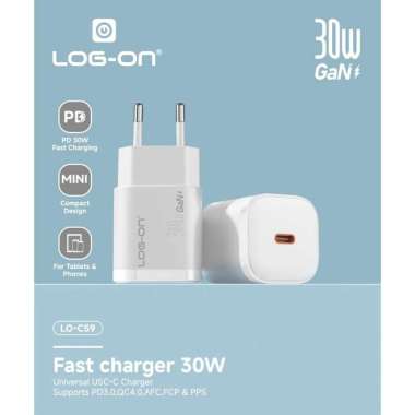 BATOK CHARGER LOG ON 30W LO-C59 FAST CHARGING POWERED BY GAN - ADAPTOR CHARGER LOG ON 30W PUTIH