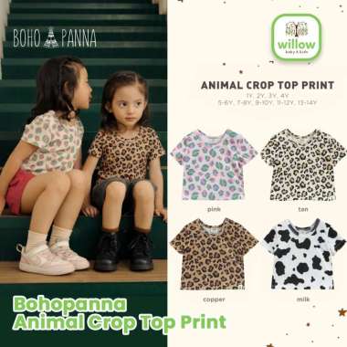 Baju Atasan Anak - Bohopanna Animal Crop Top Print 4Y Tan