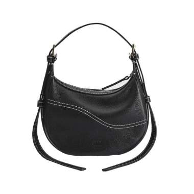 [12.12 Dealcember] ATP Atelier Silea Mini Hobo Bag Grained Leather Black Contrast Stitch Black
