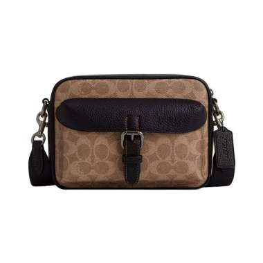 Coach Warner Crossbody Bag in Signature Canvas Tan Black Nude