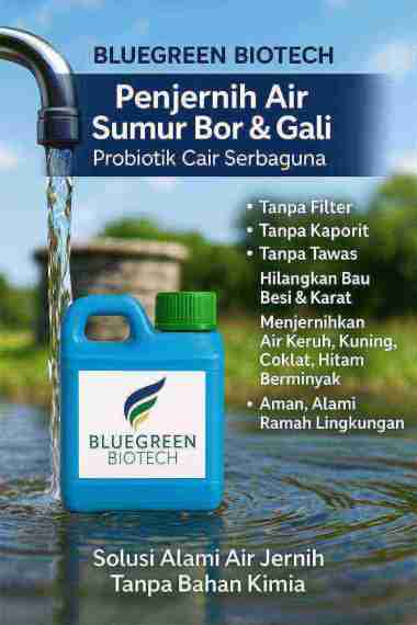BlueGreen Biotech Penjernih Air Sumur Bor & Gali Tanpa Filter, Kaporit, Tawas β Hilangkan Bau Besi,