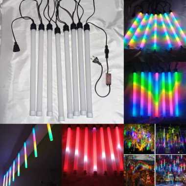 Lampu Meteor LED Running Warna-warni 52cm 8 Batang / Lampu Hujan RGB Jatuh Salju Taman Hias