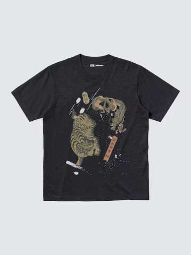 UNIQLO T-Shirt Kaos Pria UT Ukiyo-E Lengan Pendek BLACK XL