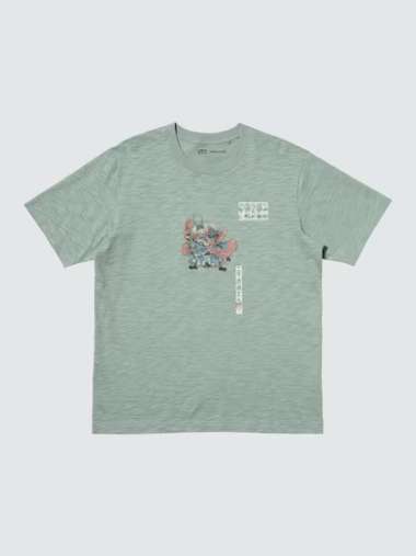 UNIQLO T-Shirt Kaos Pria UT Ukiyo-E ART Lengan Pendek GREEN S