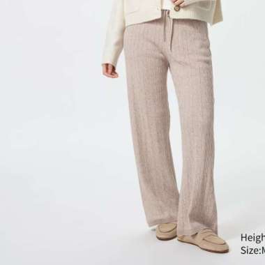 UNIQLO Celana panjang wanita Rajut Cable Washable Knit Pants KHAKI M